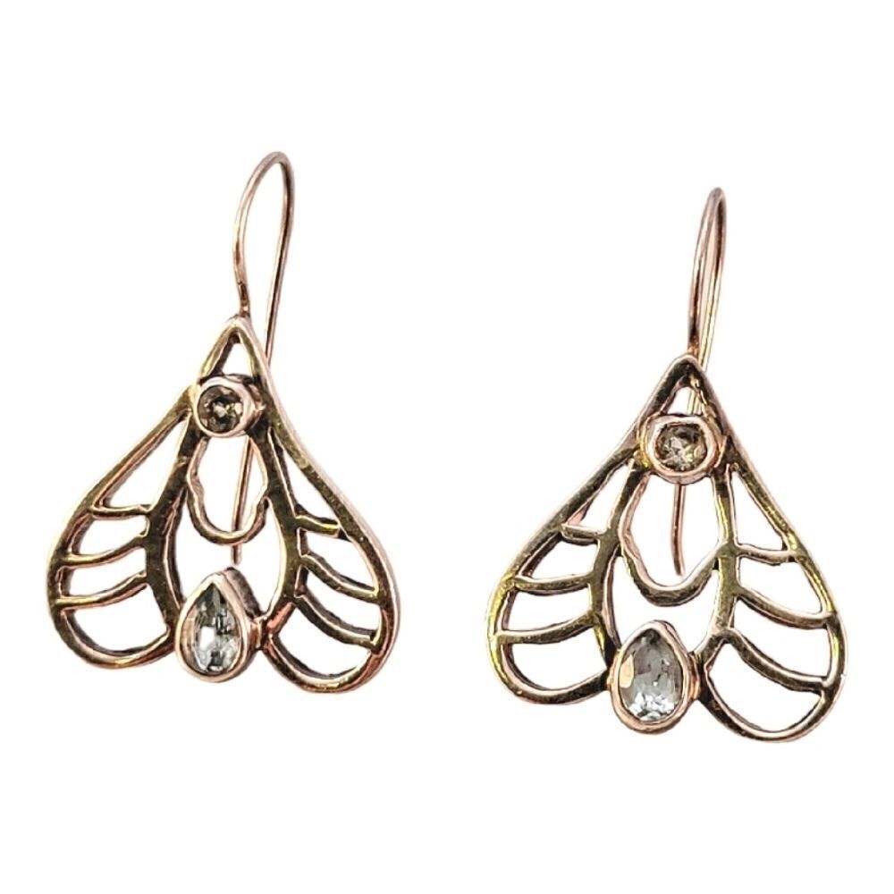 Sterling Artisan Art Nouveau Inspired Blue Topaz Drop Earrings